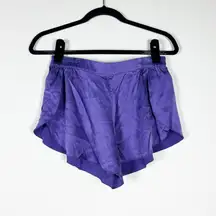 Lunya Washable Silk Satin Tulip Ruffle Overlay Mini Lounge Pajama Shorts Purple
