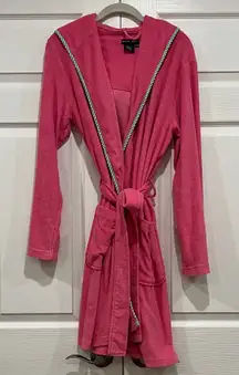 RALPH LAUREN Terry Cloth Bathrobe Hot Pink Green Gingham Womens Size XS Small