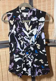 Dana Buchman Multicolor Abstract Sleeveless Tie-front Blouse