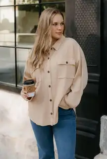 White Birch Waffle Knit Cozycore Tan Camel Shacket Shirt Jacket Size 3X NWT