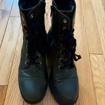 Miz Mooz Women's Baines Lace Up Chunky Heel Leather Boot in Dark Green. Size 37