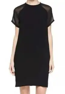 Vince Black Sheer-Sleeve Loose Crepe Mini Dress - Medium