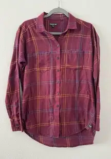 Toad & Co Plaid Button Up Shirt Pockets Long Sleeve Burgundy Size Medium