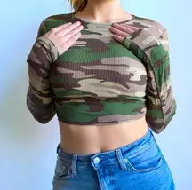 Camo Tie Back Long Sleeve Crop Top