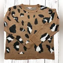 Anywhere We Go Animal Print Sweater-Brown Sz L VGUC