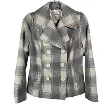 Old Navy  Women Plaid Gray White Light blue Silky liner Coat Jacket Sz‎ Small