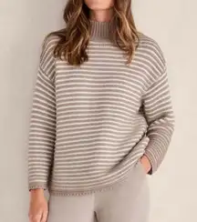 HAVEN | Striped Brown and White Mock Neck Knit Sweater Sz M