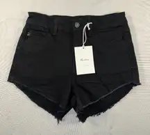 KanCan NWT Size 7/27 Black Denim Frayed Hem High Rise Shorts