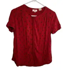 Levi’s Short Sleeve Button Down Blouse Red Black Bird Print S