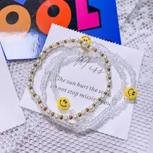 Korean Cute Sunflower Smile Clear Acrylic Beaded Adjustable Bracelet Set of 3