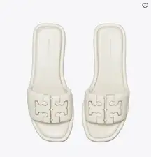 NIB TORY BURCH DOUBLE T SPORT LOGO SLIDE SHOE light cream gold 7.5