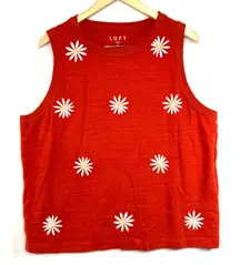 Loft XL Embroidered‎ Sleeveless Top Floral Daisy Orange Summer Spring Vaca Beach