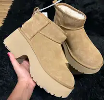 UGG mustard seed wool platform heeled ankle boots booties shoes new