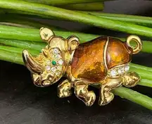 Vintage Regency Accessories Rhinoceros Enamel Rhinestones Brooch