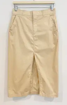 Abercrombie Womens Chino High Rise Midi Skirt Minimalist in Cream Tan Size Small