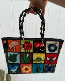 Vintage 70s Needlepoint Ecology Tote Bag Purse | Bob‎ Miller | Columbia Minerva