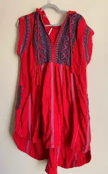 Free People Red Hooded Dress Casual Women Size M Boho MIDI Clothing Summer