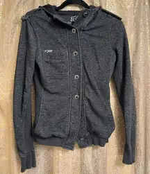 Y2K 2000s Fox Racing Charcoal Gray Button Up Hooded Sweater Womens Small
