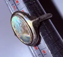 Vintage Avon 1970s Mother Of Pearl Large Abalone Shell Solitaire Ring ADJUSTABLE