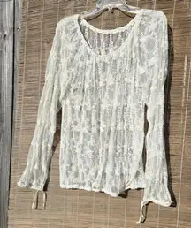 Ivory Lace Sheer Top Long Sleeve M