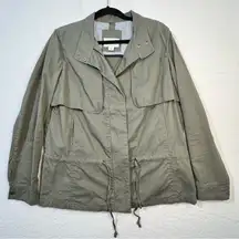 Caslon Olive Green Utility Jacket Roll Tab Sleeve Women’s Large Drawstring Waist