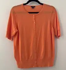 Ann Taylor Orange Cardigan Sweater Short Sleeve Size Large Petite LP Knitwear