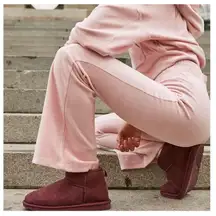 NEW Free People Movement Take the Lead Velour Pull On Flare Pants L Pink