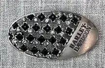 Women's Harley Davidson Belt Buckle Bling Rhinestones Brushed Silvertone