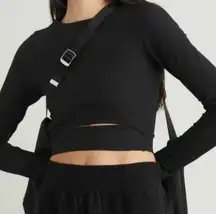 Year of Ours Black waffle knit Cut Out Long Sleeve Crop Top