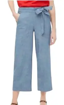 J. Crew Tie Waist Blue Chambray Cropped Pull On Pants Women’s Size 2