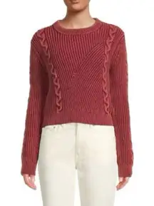 FOR THE REPUBLIC Cotton Crewneck Sweater (Sz XL) Red Distressed Cable Knit