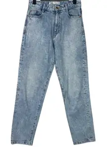 Zara Straight Wide Leg High Rise Ankle Crop Casual Denim Jean Stretch 4 Blue