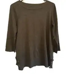 Cable‎ & Gauge Army Green Sweater Top Button Sides Womens Size L Large Fall