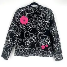 Krazy Kat Y2K Geometric Floral Appliqué Black/White Button Down Jacket Size‎ L