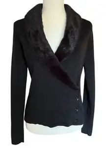 Qu’est-Ce Que C’est Silk Wrap Sweater Faux Fur Collar Vintage 90s Y2K Small