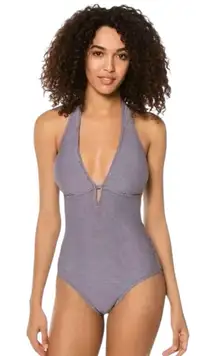 Draper James x Helen Jon One Piece Swimsuit Womens XS Navy Gingham Keyhole USA