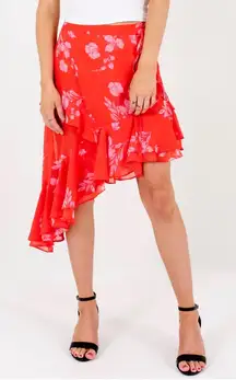 Honey Belle Asymmetrical Red Floral Skirt Size M New Without Tags