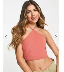Cotton On Rose Pink Halter Cropped Top Open Back Chic Trendy Size XS