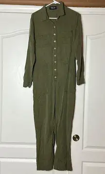 CEST TOI ARMY GREEN BUTTON FRONT JUMPSUIT LONG SLEEVE ONE PIECE ROMPER