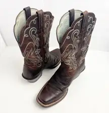 Legend Square Toe Brown Leather Pull On Western Boots 14825, Size 6B