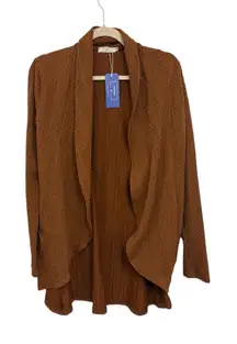 Brown Open Front Knit Cardigan Sweater Boho Casual Cozy Layering M NWT