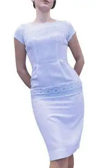 Vintage 70s Union Label Cottagecore Embroidered Pencil Midi Dress XS