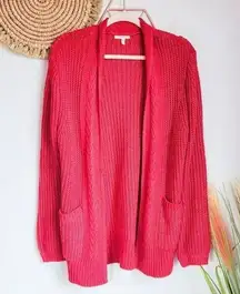 Maurice's , Red Open Front Open Cable Knit Longline Oversized Cardigan, Size XS