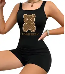 NWT ~ LOVERBEAR Short Backless Black Bodysuit Romper Jumpsuit ~ Women's Size XL