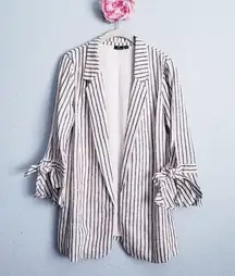 Versona Linen Blend Striped Casual Bellsleeve Blazer