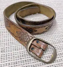 Tan brown tool leather women’s belt size 33”-37”western bohemian