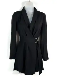 Black Blazer Style Belted Waist Long Sleeve Romper Jumpsuit Size 2 Business
