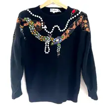 Vtg. Carducci Sweater Large‎ Lambswool Rabbit Hair Bejeweled Pearls Wearable Art