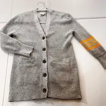 Y2K Old Navy Gray Knit Cardigan Sweater Orange Stripe Sleeve Women M