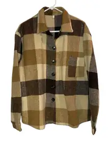 Womens Shacket‎ Coat Jackets Medium Plaid Button Down Tan Brown